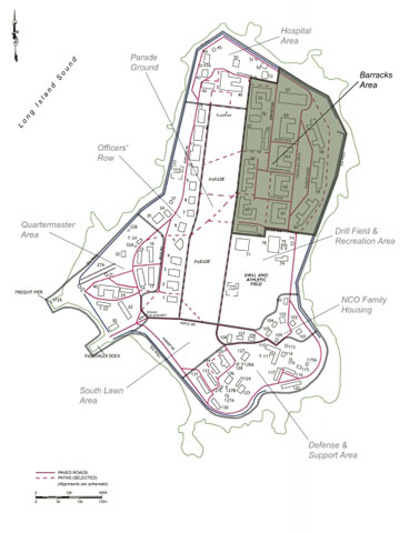 <p>Location of the Barracks Area at Fort Slocum.</p>