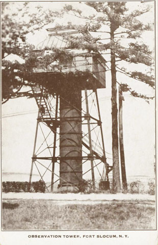 <p>This observation tower (built ca. 1904; demolished ca. 1937) provided Fort Slocum&#39;s battery commander with a high vantage point for aiming the post&#39;s mortars and guns.</p>
