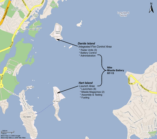 <p>Sections of Nike missile Battery NY-15 occupied both Davids Island and Hart Island.</p>