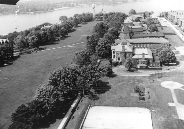 <p>Aerial view of the Parade Ground, looking north, 1950s.</p>