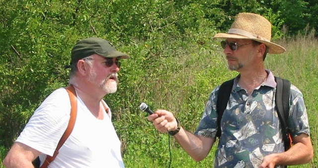 <p>An oral history interview.&#160; Tetra Tech cultural resource specialist Rob Jacoby (right) interviews Michael Cavanaugh on Davids Island in 2007. Mr. Cavanaugh lived at Fort Slocum as a young boy in the late 1950s. Conducting the interview on the island was a rare opportunity to get a participant to indicate exactly where he had lived, played and waited for the ferry.</p>