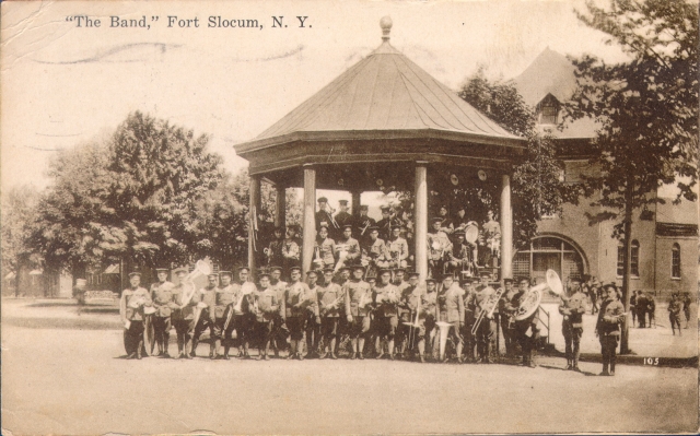 <p>In the early 20th century Fort Slocum&#39;s bands often performed from a bandstand that stood on the Parade Ground just opposite the Post Exchange (Building 70).</p>