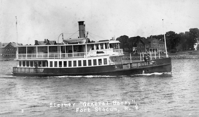 <p>The Gen. Barry, a passenger-freight steamer, active at Fort Slocum in the early 20th century.</p>