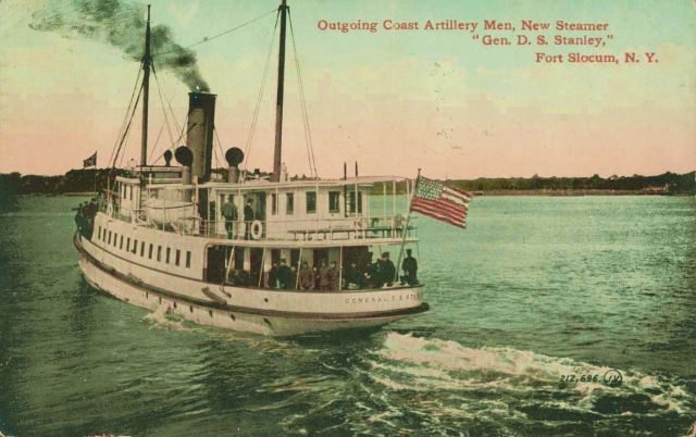 <p>The Gen. D.S. Stanley, a passenger-freight steamer, active at Fort Slocum in the early 20th century.</p>