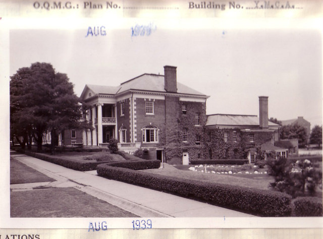 <p>Quartermaster Corps photograph of the south and west facades of the YMCA (Building 71), taken in 1939.</p>