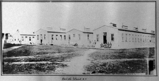 <p>De Camp General Hospital, Davids Island--Hospital Ward and Mess Buildings, 1864.</p>