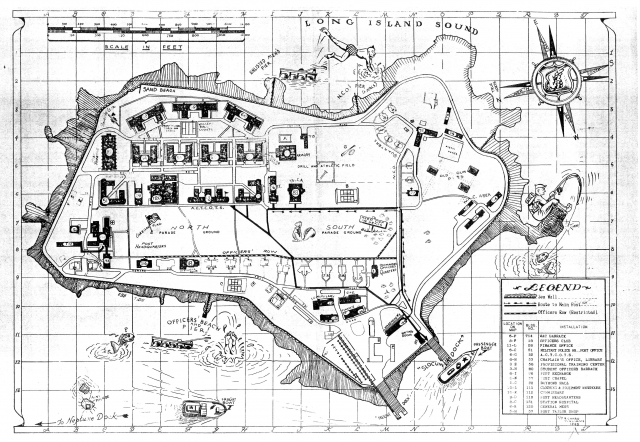 <p>Guide map of Fort Slocum, Davids Island, prepared for the Atlantic Coast Transportation Corps Officers Training School in 1943.</p>