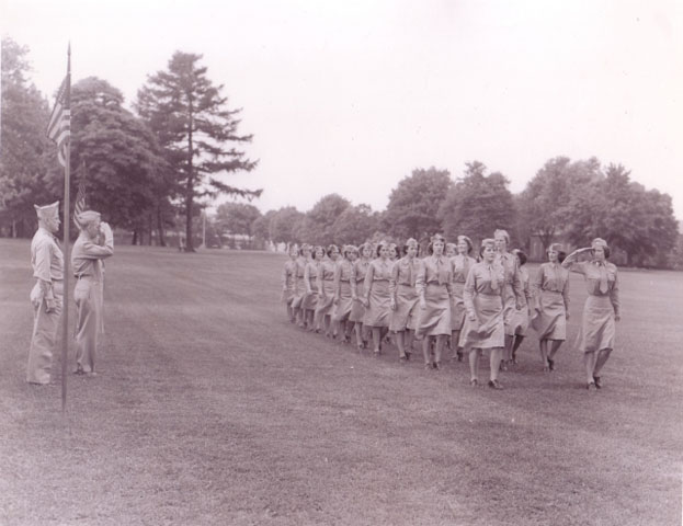 <p>Col. Bernard Lentz, Fort Slocum&#39;s commanding officer 1942-1945, reviewing a platoon of the Women&#39;s Army Corps on the Parade Ground during the Second World War.</p>