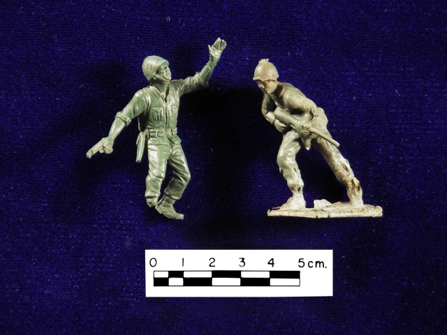 <p>Small plastic toy soldiers dating to the 1950s or 1960s found during the 2005-2006 archeological survey of Davids Island.</p>