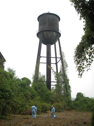 <p>Archeological testing near the Water Tower (Building 45), looking north, October 2005.</p>