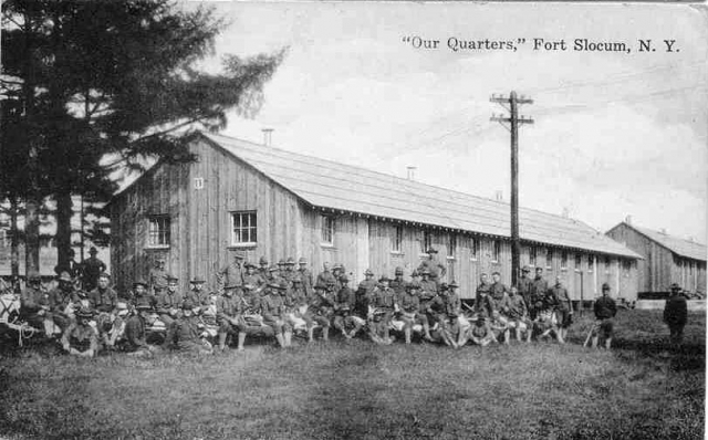 <p>During the First World War, more than 50 temporary buildings were erected at Fort Slocum to accommodate the thousands of extra recruits.</p>