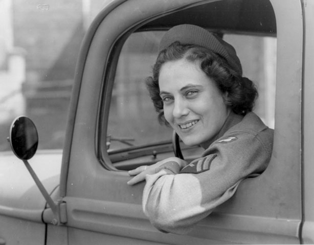 <p>One of Fort Slocum&#39;s WAC contingent at the wheel of a truck during during the Second World War.</p>