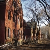 <p>Northern end of Officers&#39; Row shortly before demolition. Officers&#39; Quarters, Building 9 (left) and Building 10 (center) view north, April 2008.</p>