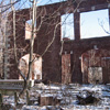 <p>View east of the ruins of the YMCA (Building 71) showing part of the building's west or main facade and adjoining terrace. The building was demolished in May 2008.</p>