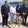 <p>Groundbreaking for the demolition of Fort Slocum&#39;s ruins, marking a new beginning for Davids Island, August 11, 2005. Left to right are New Rochelle Mayor Timothy Idoni, U.S. Rep. Nita Lowey (NY 18th Dist.), Westchester Co. Exec. Andrew Spano, and Lt. Col. Charles Klinge, Corps of Engineers (photo courtesy Office of U.S. Rep. Nita Lowey).</p>