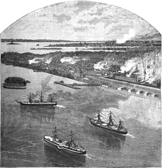 New York City at risk, 1887--an artist's conception of an imaginary attack on New York by a hostile fleet, published in the March 1887 issue of Leslie's Popular Monthly (Google Books digital collections).