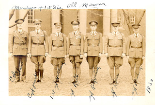 A group of Fort Slocum's officers and NCOs who also shared a bond of fraternity through membership in the Freemasons standing in front of the Administration Building (Building 13), 1930