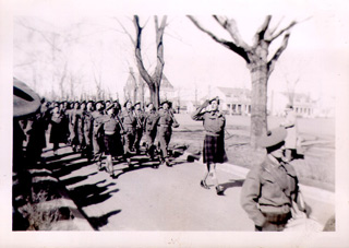 A Scottish unit parading on Hoyle Road during the Second World War, possibly the 4th Battalion of the Queen’s Own Cameron Highlanders in February or March 1942.