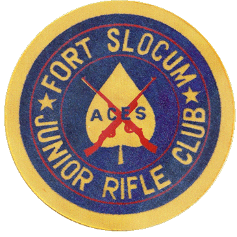 Membership badge from the Fort Slocum Junior Rifle Club, circa 1960.