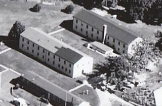 Aerial view of Building 135 (right) in the late 1950s.