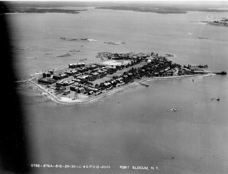 Aerial view of Fort Slocum looking southeast, June 1936