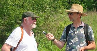 An oral history interview.  Tetra Tech cultural resource specialist Rob Jacoby (right) interviews Michael Cavanaugh on Davids Island in 2007. Mr. Cavanaugh lived at Fort Slocum as a young boy in the late 1950s. Conducting the interview on the island was a rare opportunity to get a participant to indicate exactly where he had lived, played and waited for the ferry.